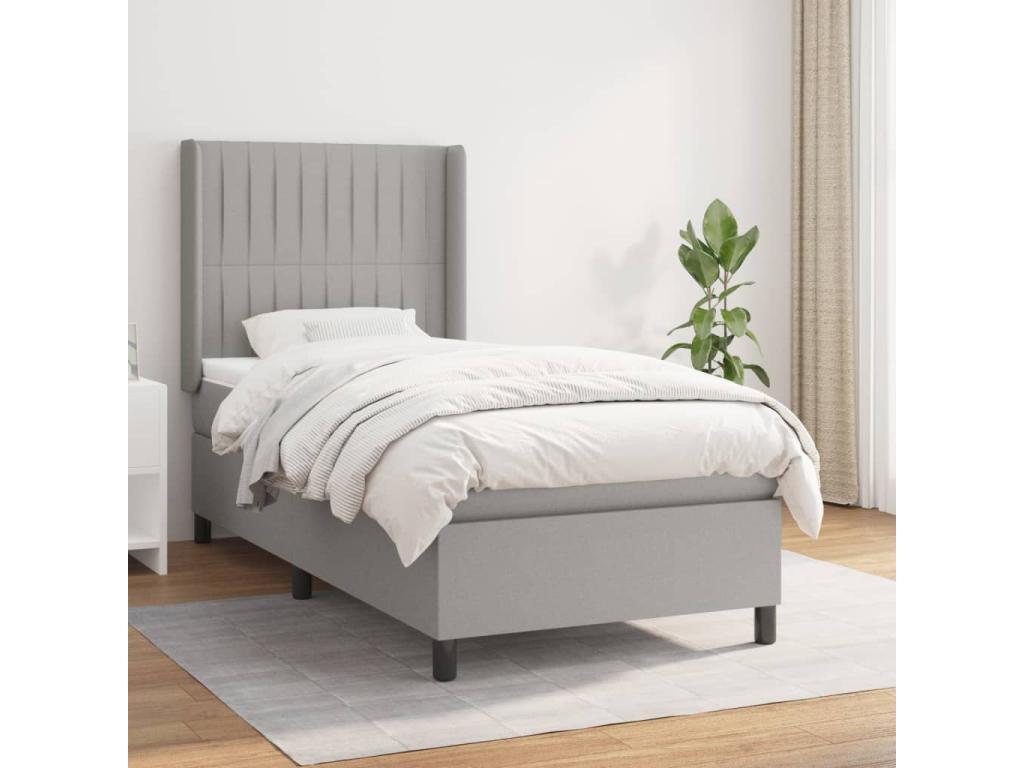 Upholstered bed base with mattress, light grey, 90x200 cm, fabric DTJG65431
