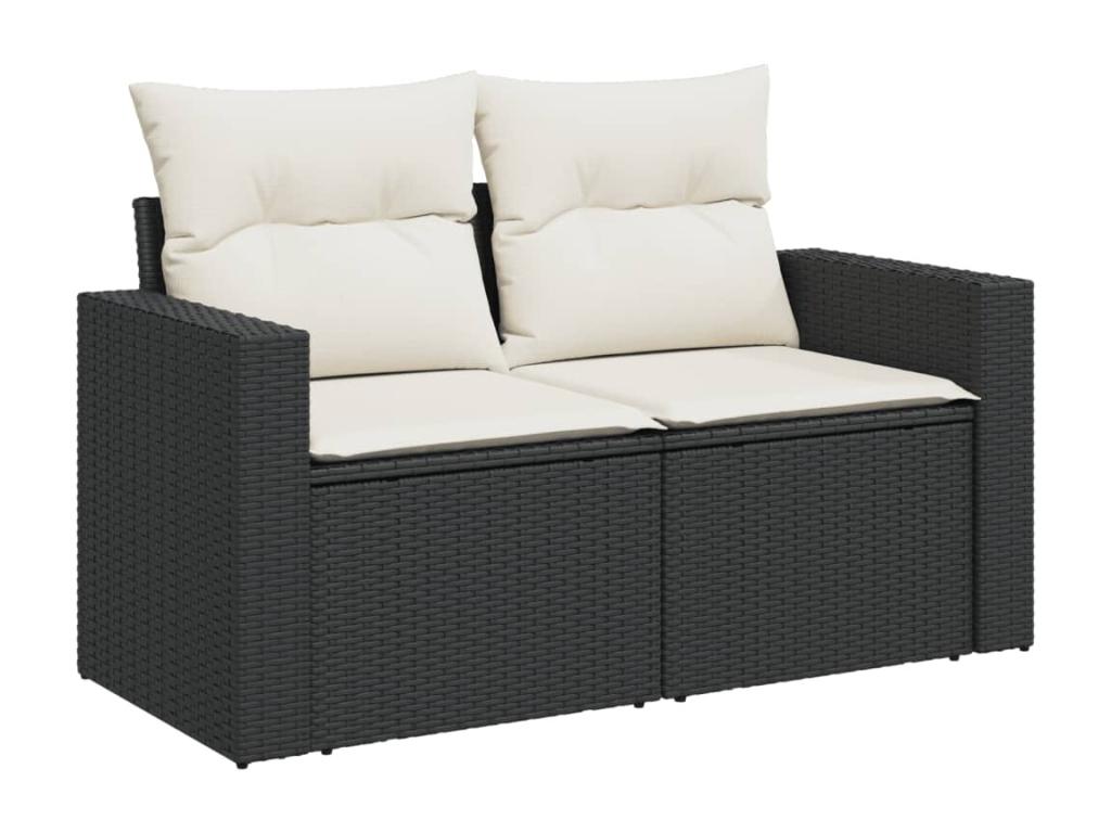 5-piece garden furniture set with cushions, black woven resin DAPY71689