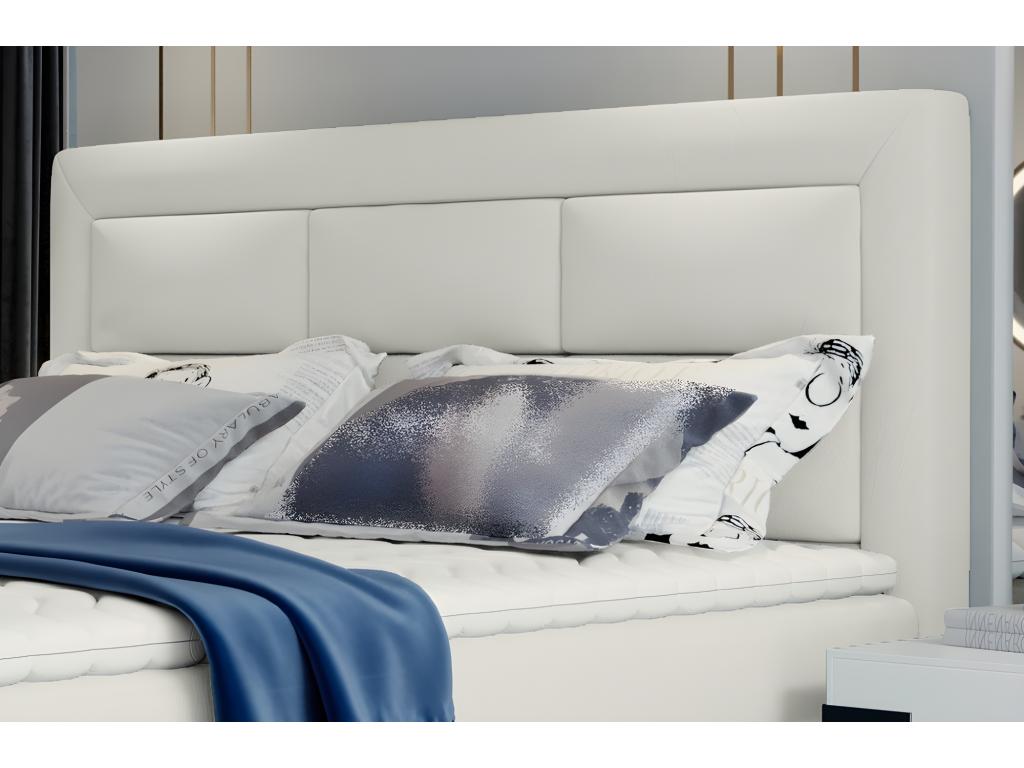 Complete box spring set including headboard, bed base, mattress, and mattress topper by Boislis - ivory faux leather - 140x200 cm FRXC53500