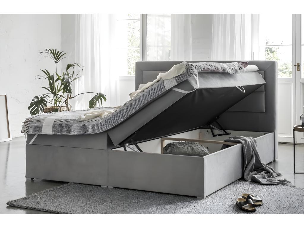 Complete box spring set including headboard, bed base, mattress, and mattress topper by Boislis - ivory faux leather - 140x200 cm FRXC53500