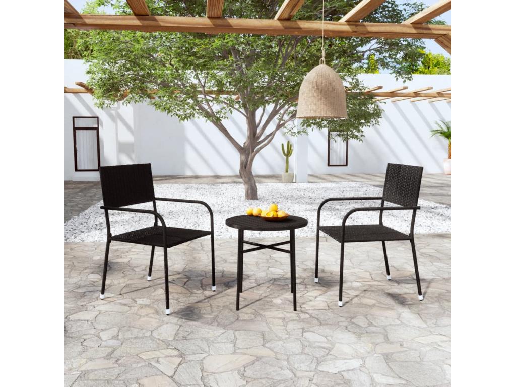 3-Piece Garden Dining Set, Black Wicker Resin ZRRJ24401