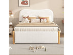 Children's bed, double bed 140x200 cm, upholstered bed with practical pull-out bed, white fabric YMQS06556