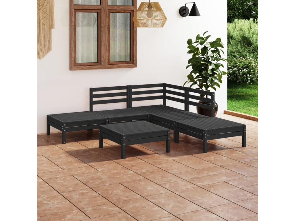 6-piece garden furniture set, Mobenze solid pine, black, KJFB24300
