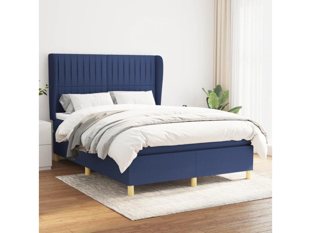 Upholstered bed base with mattress, blue, 140x190 cm, fabric, EOFR06013