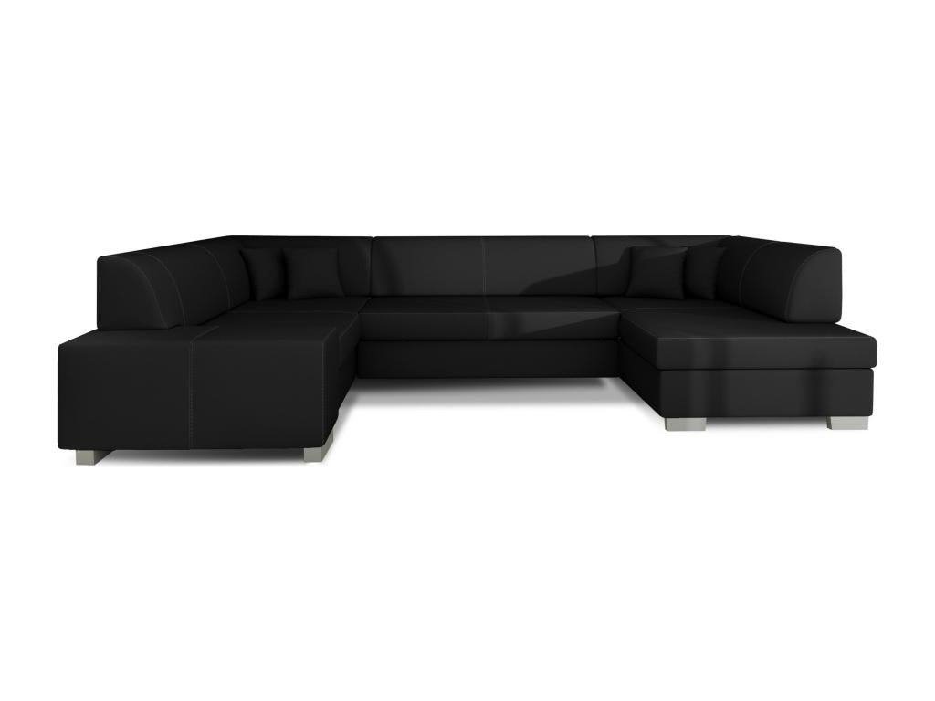 Luxameub 320cm panoramic convertible sofa in black faux leather with storage compartment - Storage compartment on the right JRVI47832