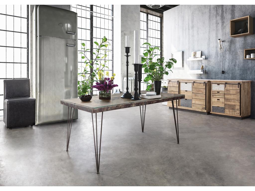 Steel and glass dining table with Mobenze L 160cm card NSVF42926