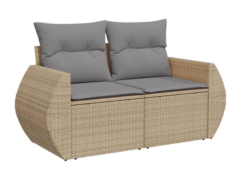 6-piece garden furniture set with cushions, beige wicker resin DEXZ11473