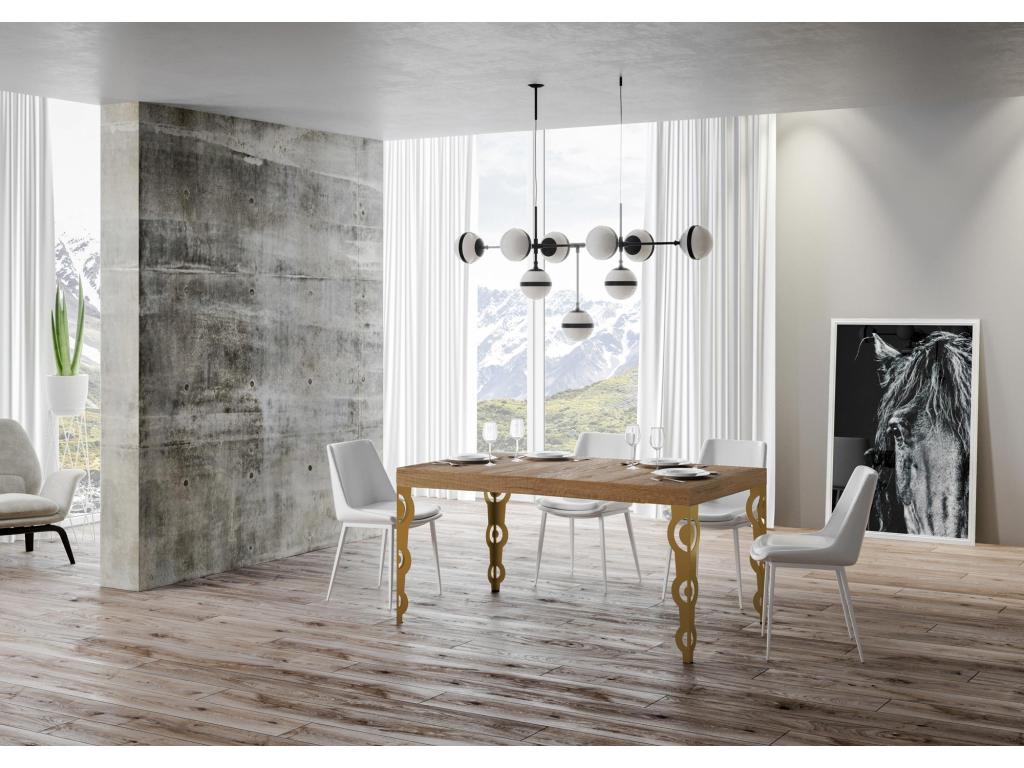 Extendable table 90x130/234 cm Mobenze Natural Oak gold frame FOCA48823