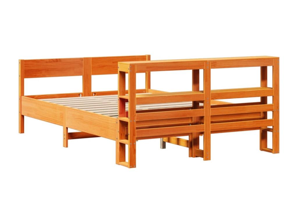 Bed frame without mattress, brown wax finish, 150x200cm, solid pine wood, BLHS06485