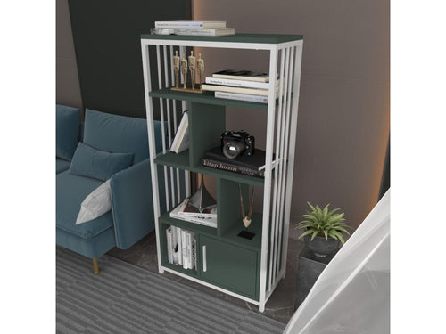 Mobenze metal bookcase with green and white cupboard WOZR04594