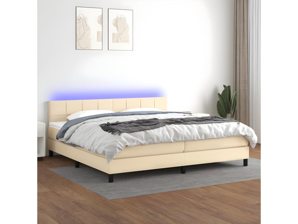 Upholstered bed base and mattress with LED lighting, Cream, 200x200 cm, Fabric JTHL22313