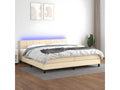 Upholstered bed base and mattress with LED lighting, Cream, 200x200 cm, Fabric JTHL22313
