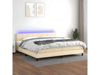 Upholstered bed base and mattress with LED lighting, Cream, 200x200 cm, Fabric JTHL22313