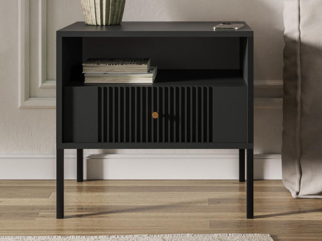 Set of 2 bedside tables with 1 drawer and 1 shelf - Black - Mobenze HPKQ99245