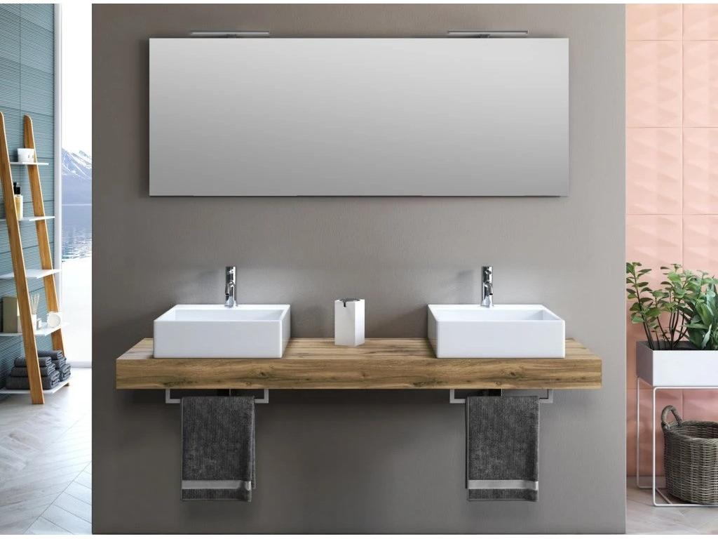 Kyo L 165cm Light Oak Bathroom Vanity Unit with Double Sink and Illuminated Mirror CTAR96957