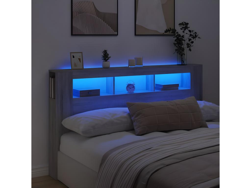 Luxameub LED Headboard, Grey, 180x18.5x103.5 cm, Engineered Wood, QIDO03311