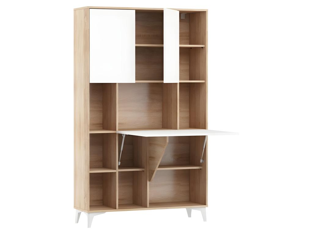 Convertible Wardrobe/Cupboard into a Desk and Table, Home Luxameub, 175x105x34cm? PINPAI 2 - Glossy White Front / Oak Luxameub Body? NMWT58429