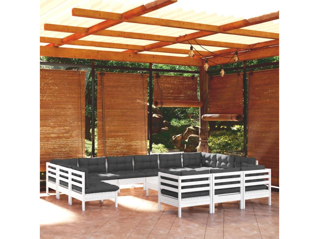 14-piece garden furniture set with cushions, white pine mobenze DISN24959