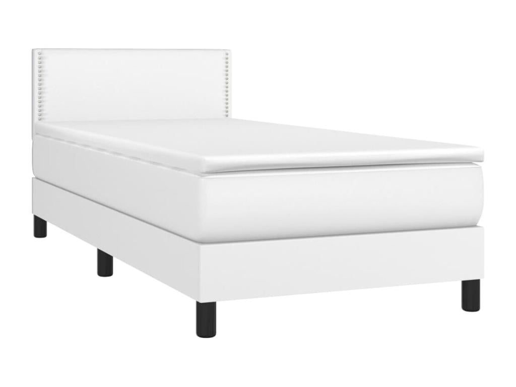 Upholstered bed base with mattress, white, 90x190 cm, faux leather, ZDEB78791