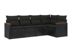 5-piece garden furniture set with cushions, black woven resin WNHM46611