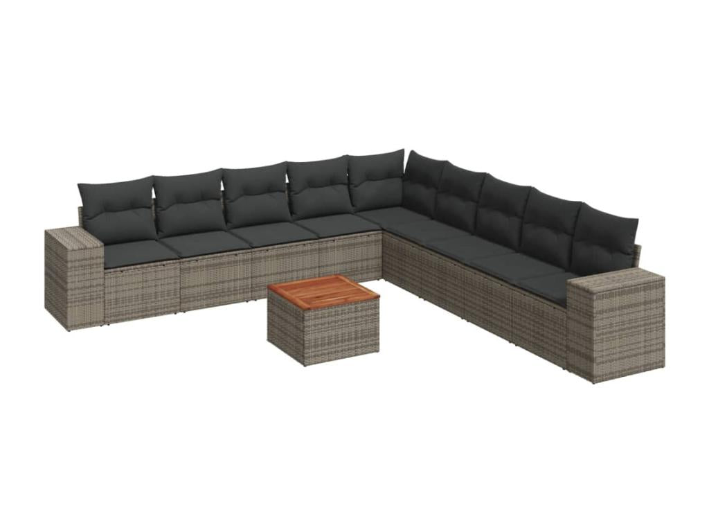 10-piece garden furniture set with cushions, grey woven resin NYNU50653