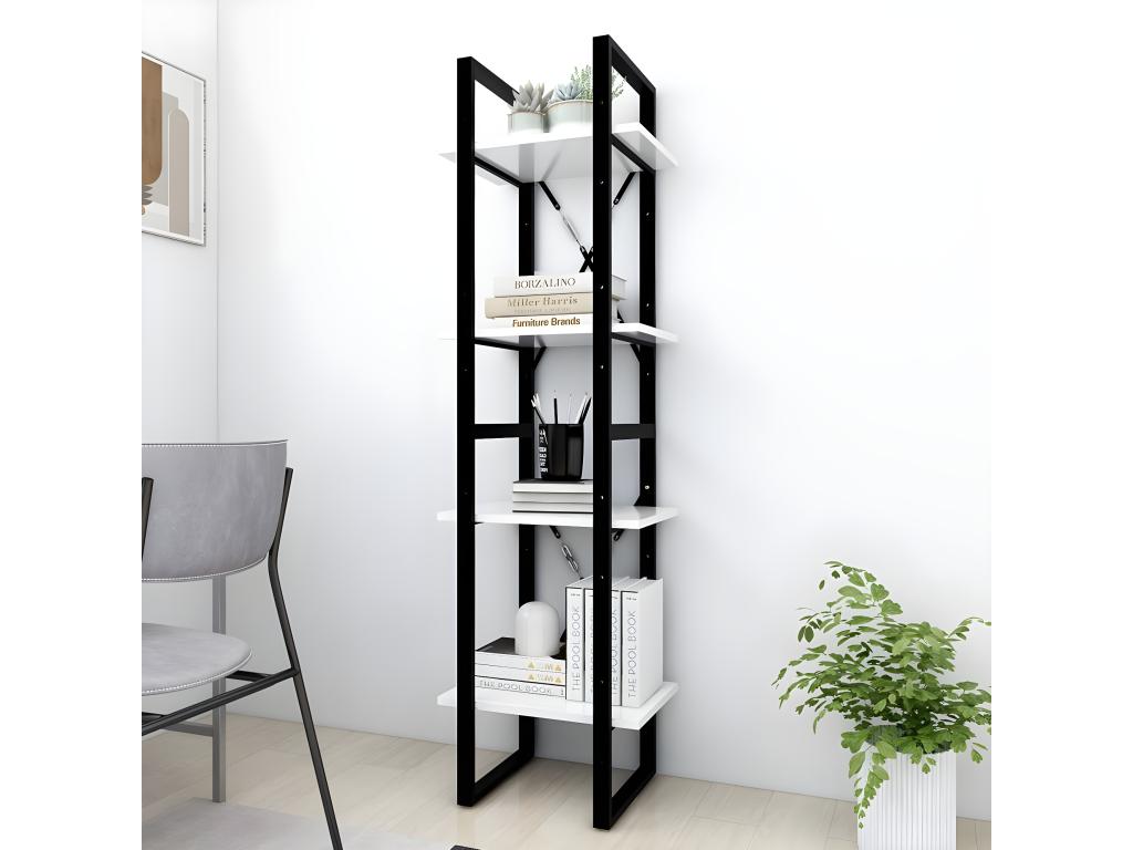 4-Tier Bookshelf, White, 40x30x140 cm, Chipboard, MTQB09625