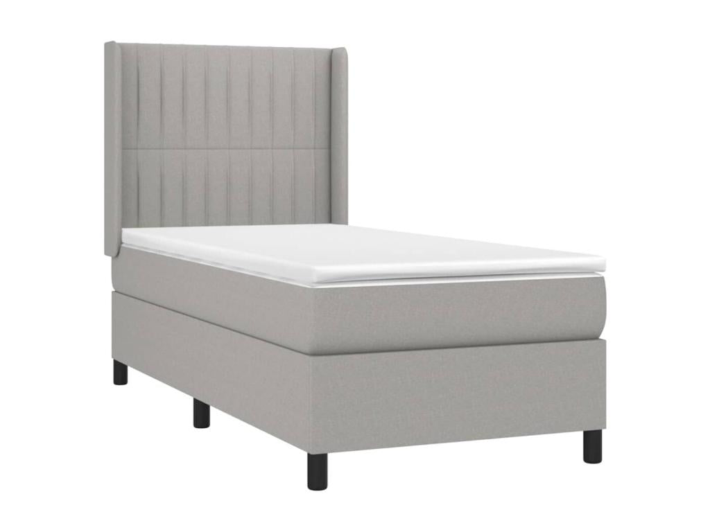 Upholstered bed base with mattress, light grey, 90x200 cm, fabric DTJG65431