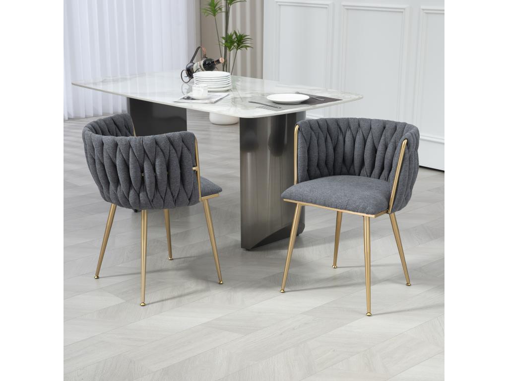 Casual dining chair/lounge chair, upholstered in linen fabric, iron legs, 2 pieces/set, light grey ERAK73281