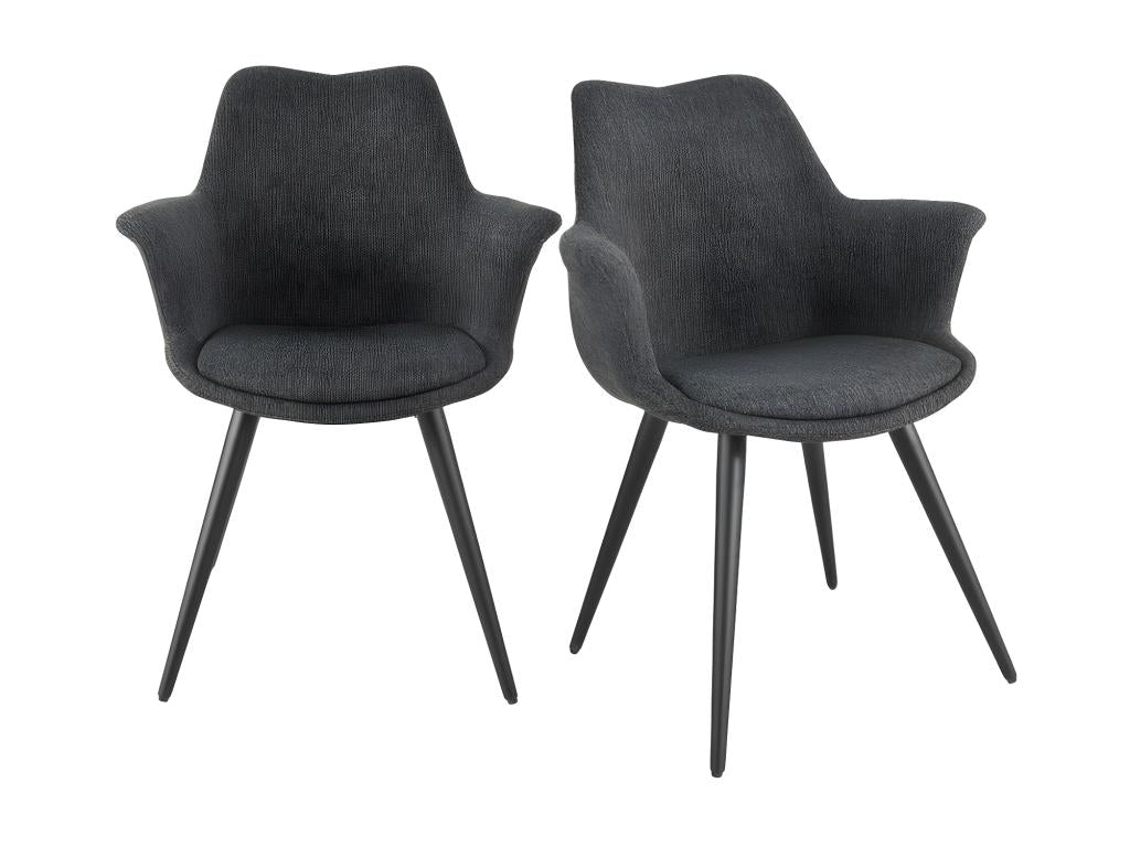 Set of 2 chairs in dark grey fabric with metal legs and armrests – Mobenze BXGQ32634
