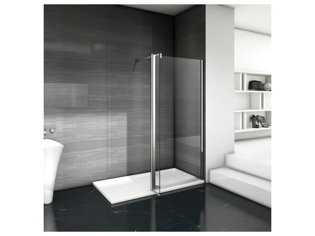 Walk-in shower screen 50 x 40 x 200 cm with pivoting return panel - 8 mm tempered glass - With 140 cm square support bar YOUY71302