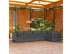 5-piece garden furniture set with cushions, Grey woven resin MQQF05352