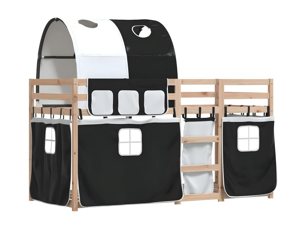 Bunk bed with white/black curtains 75x190 cm Mobenze solid pine ILQP34053
