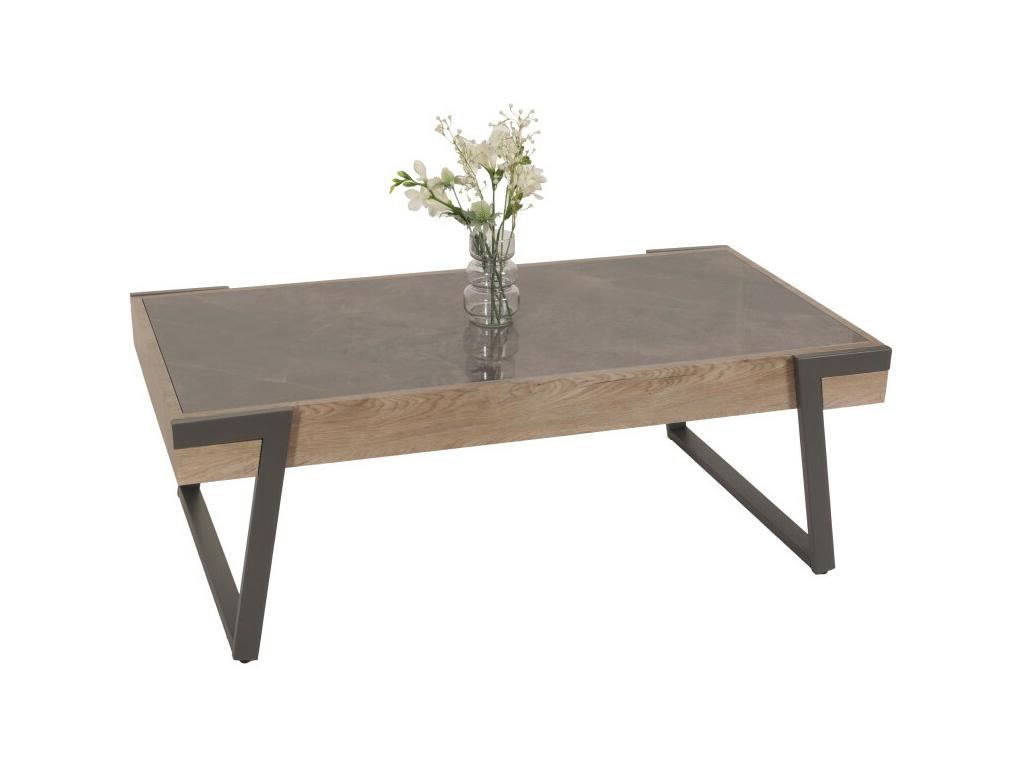 Luxameub-L89 coffee table, iron living room table, 43x120x64cm, chipboard, imitation marble, grey wood, grey-brown, NZQD13206