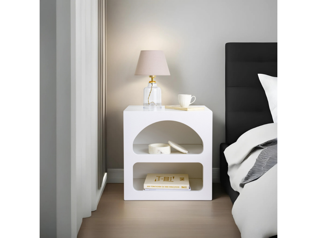 Mobenze LSGL50070 White Bedside Table with Niches
