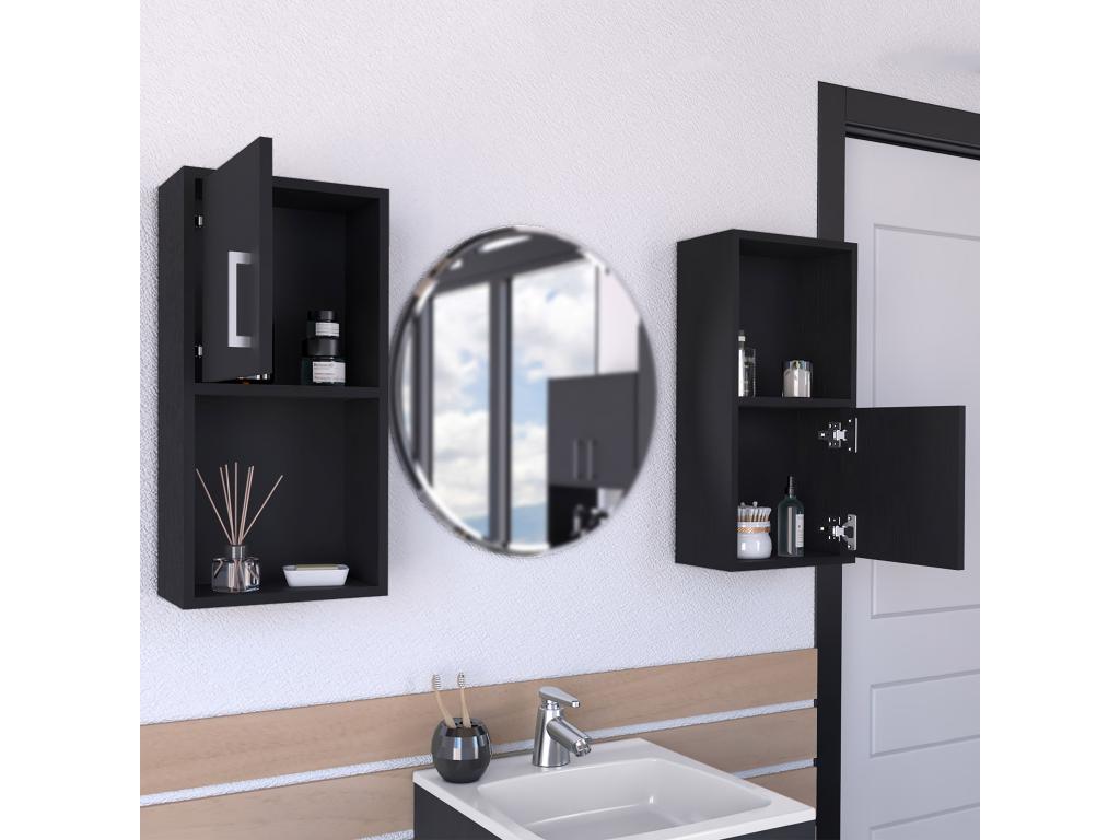Melamine bathroom storage unit with 4 shelves and 2 doors, black, 60.1 cm x 30 cm x 16 cm, WGEA65716