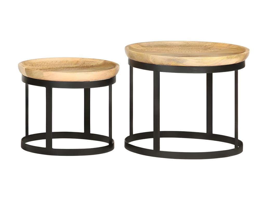 Set of 2 light solid mango wood side tables with black metal legs Mobenze BBNZ15153