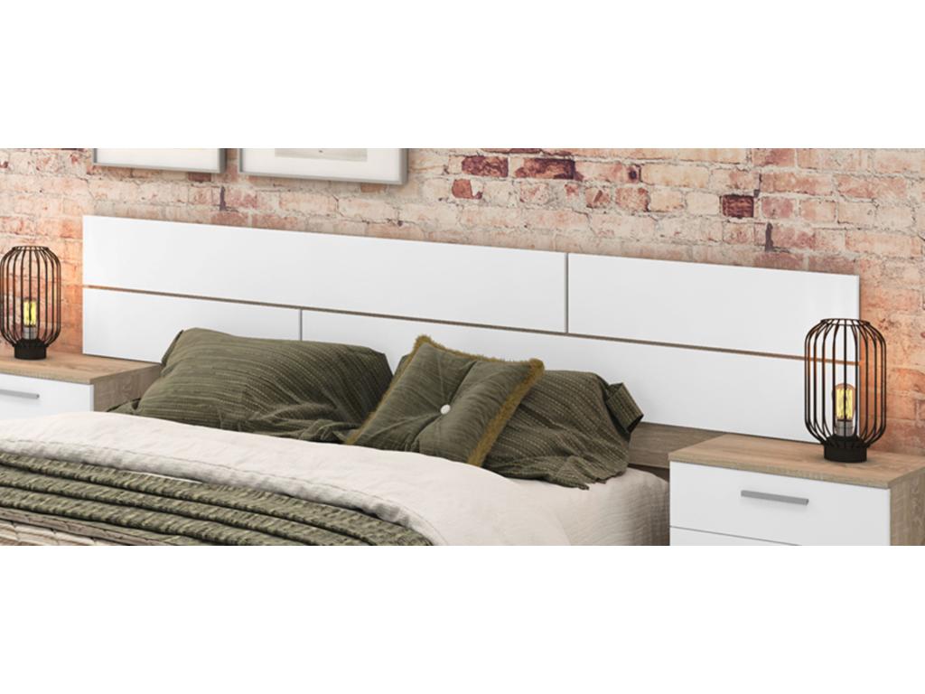 Bed headboard and 2 bedside tables set, Mobenze oak/white finish WDX90265