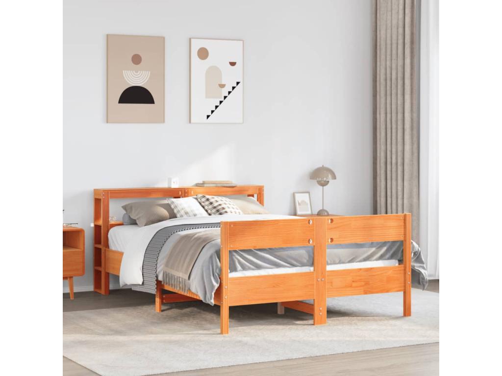 Bed frame without mattress, brown wax finish, 150x200cm, solid pine wood, BLHS06485