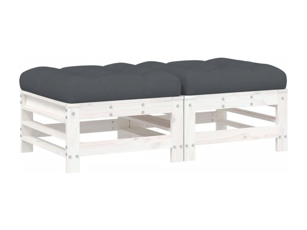 Garden footrest cushions, set of 2, white, Mobenze solid pine, MJVJ68650