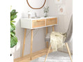 White console table 80x30x75 cm Solid pine/natural rattan wood RHGU35310