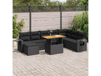 9-piece garden furniture set with cushions, black woven resin QVVI94744