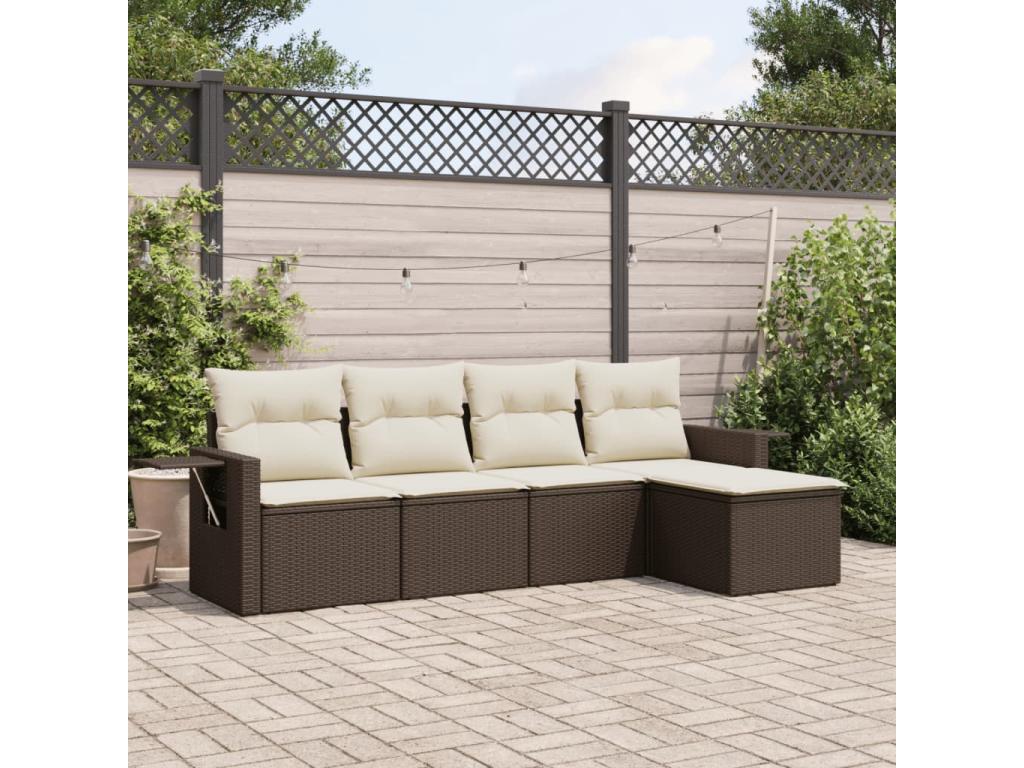 5-piece garden furniture set with cushions, brown woven resin PFKL09912