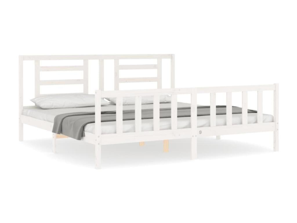 Bed frame with white headboard, Super Mobenze Size, solid Mobenze OJXH40573
