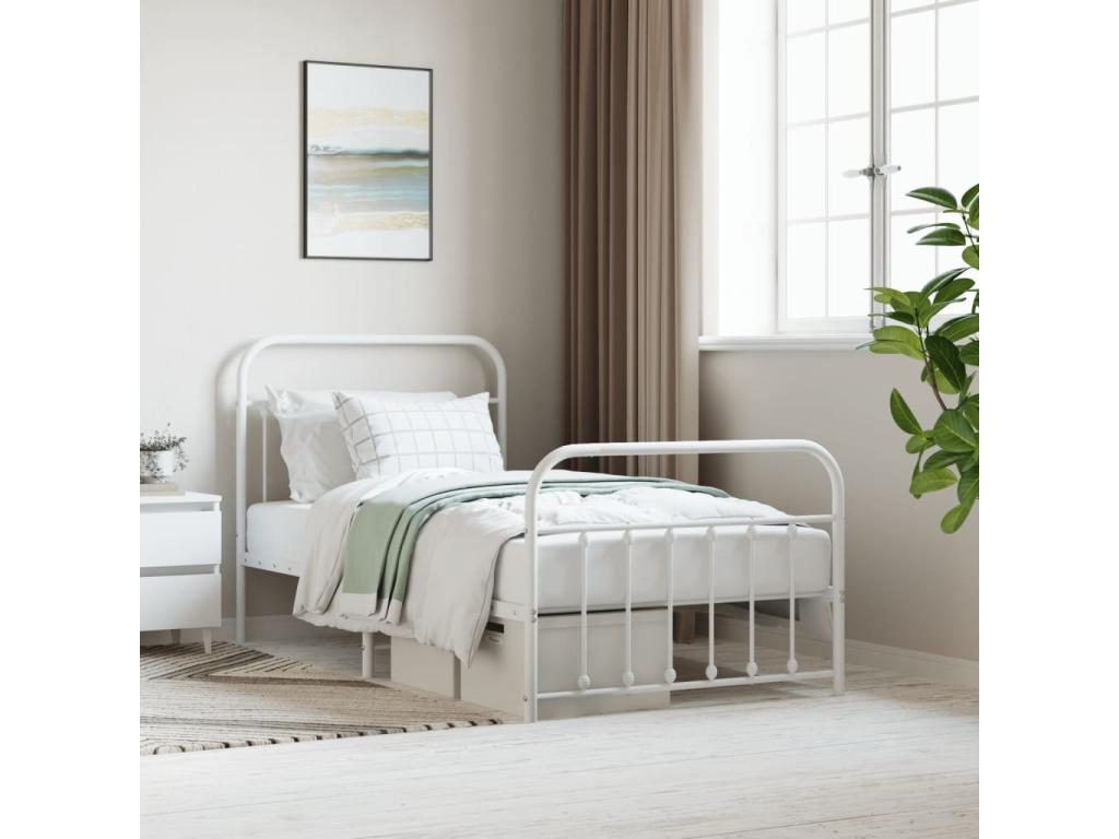 Metal bed frame with headboard and footboard, white, 100x190 MBOB67741