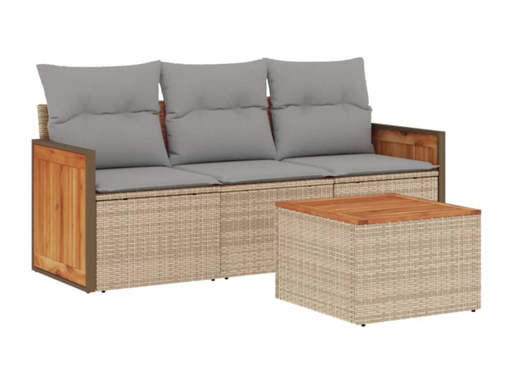 Garden furniture set with cushions, 4 pieces, beige woven resin, GJKY36455