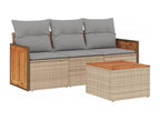 Garden furniture set with cushions, 4 pieces, beige woven resin, GJKY36455