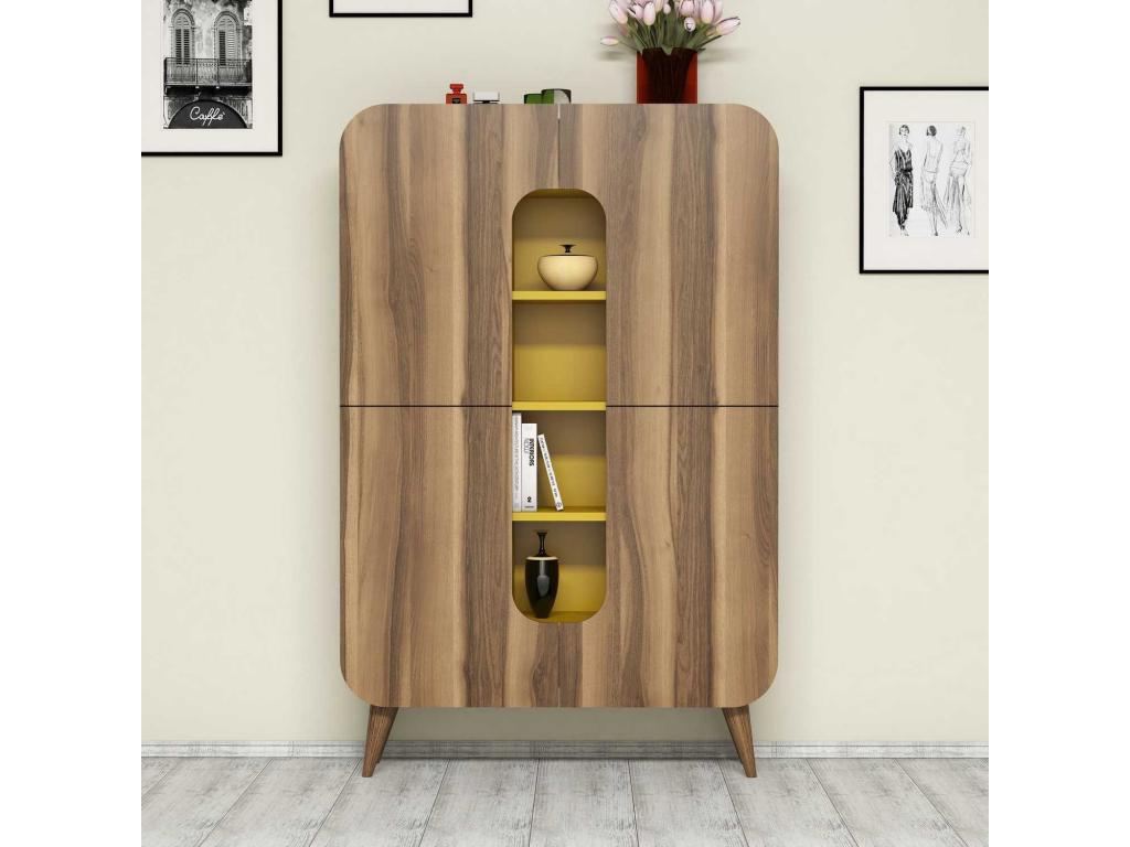 Luxameub 2-Door Bookcase, Natural and Yellow Wood RCNC04420