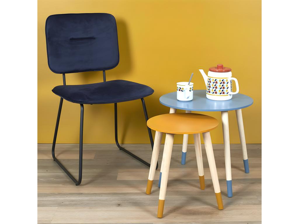 Mobenze - Two-tone Scandinavian Nesting Tables in Blue and Ochre EWEM44178