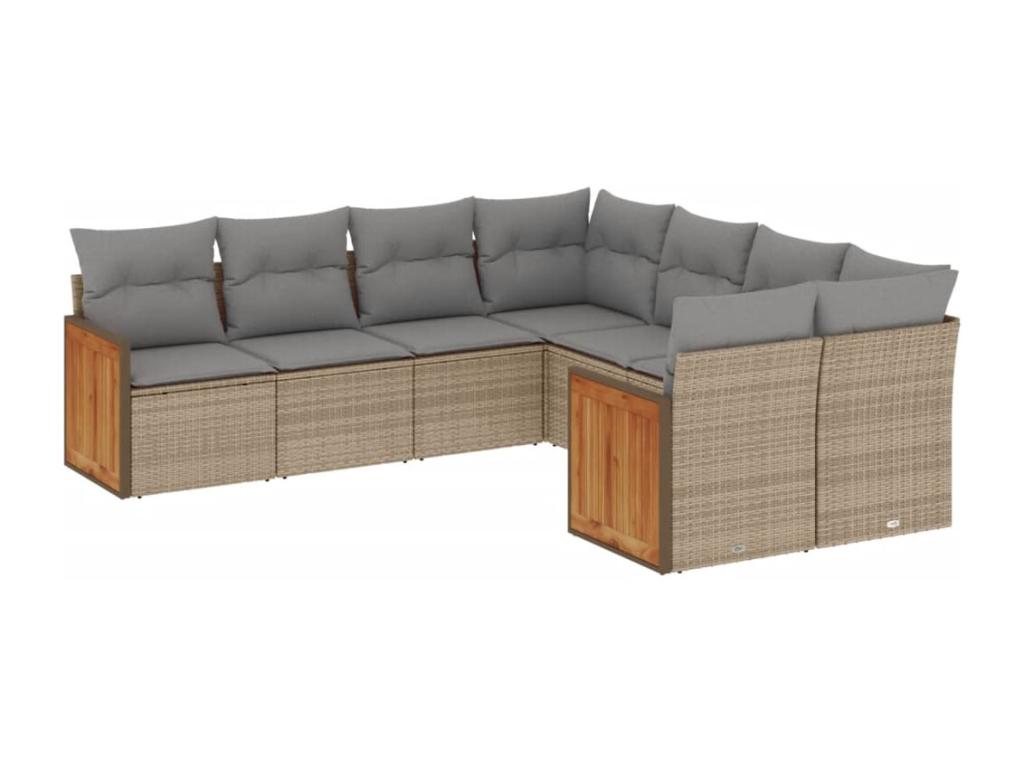 8-piece garden furniture set with cushions, beige wicker resin GWSD33502
