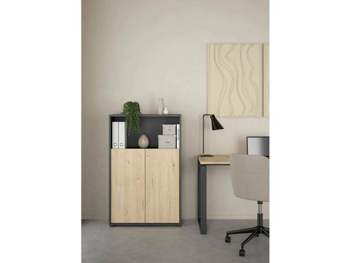 Mobenze Bookshelf, Desk Shelf, Mobile Book Holder, 80x34 h124 cm, Oak and Grey, PALL92835